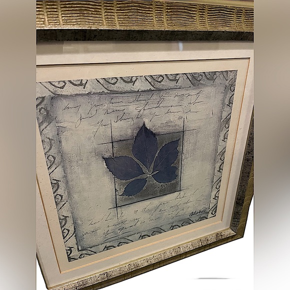 Pair of Framed Blue and Cream Botanical Prints “Leaf Diaries” - Picture 2 of 5